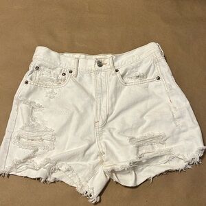 White distressed denim shorts